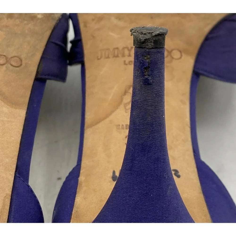 Jimmy‎ Choo Peep Toe Heels Women 38.5 Purple Fair Crystal Satin d'Orsay Pumps